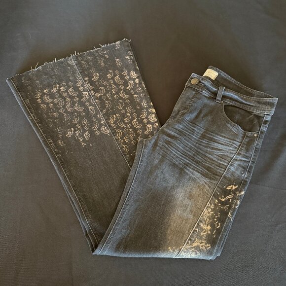 Rare Free People Wildwind Printed Wideleg Jeans Sz 30 - Picture 6 of 15